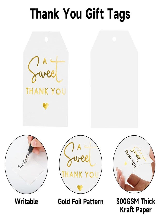 joycraft A Sweet Thank You Tags, 50Pcs Gold Foil Gift Tags with String, 3x2 in White Kraft Paper Hangtags, Sweet Thank You Lables for Wedding, Baby Shower, Birthday, Anniversary, Gift Wrap - Image 3